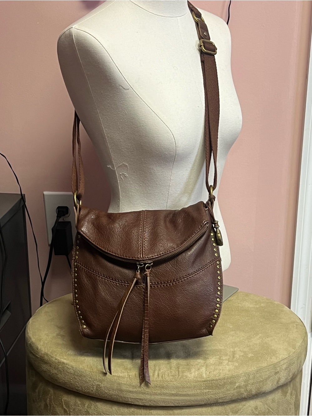 The Sak Brown Stud-Accent Leather Crossbody Bag